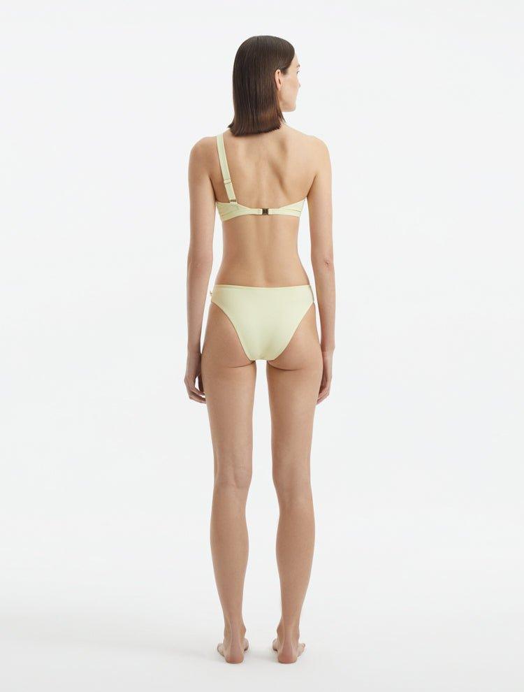 Back view of the Eyre Yellow Bikini Bottom, highlighting the full coverage and graceful fit.