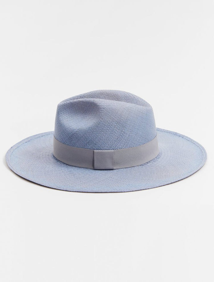Ezra Blue/Grey Straw Hat With Grosgrain-Trim -Women Hats Moeva