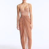 Front View: Model wearing Fern Bronze Skirt - Sheer Soft Fabric, Comfortable Maxi Skirt, High Waist, Ankle Length, MOEVA Luxury Beachwear
