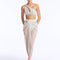 Front View: Model wearing Fern Silver Skirt - Sheer Soft Fabric, Comfortable Maxi Skirt, High Waist, Ankle Length, MOEVA Luxury Beachwear