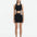 Front View: Model in Garda Black Top - MOEVA Luxury Swimwear, High Neck, Bands At The Waist, Cut-outs At Side Seam, Open Back, Ready to Wear Top, MOEVA Luxury Swimwear