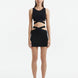 Front View: Model Garda Black Top and Jazero Black Skirt - MOEVA Luxury Swimwear, High Neck, Bands At The Waist, Cut-outs At Side Seam, Open Back, Ready to Wear Top, MOEVA Luxury Swimwear