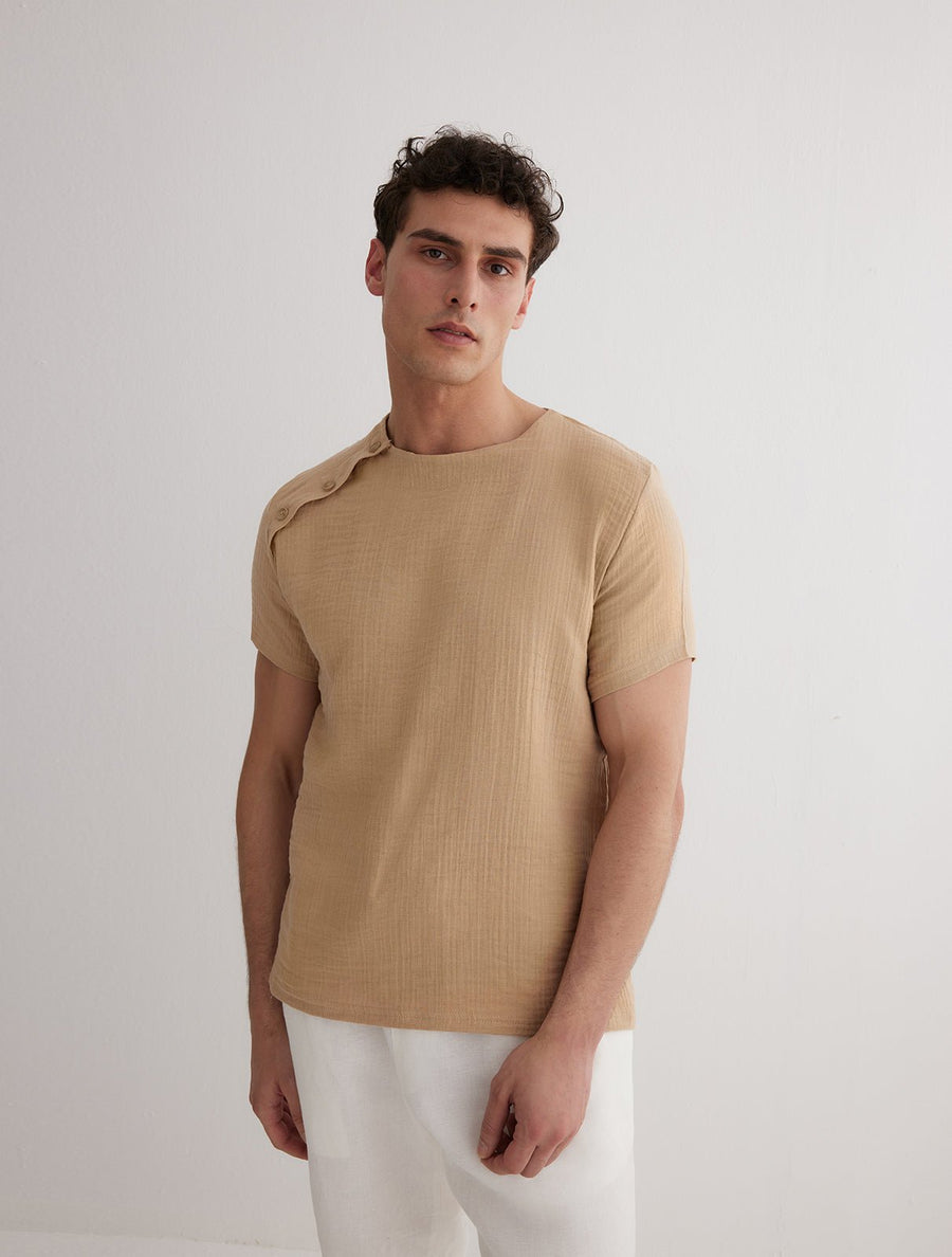 George Nude T-Shirt with Button Details -Men Shirts Moeva
