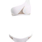 Decoupage view of Harbor White Bikini Set, detailing the intricate mesh insets and luxurious craftsmanship.