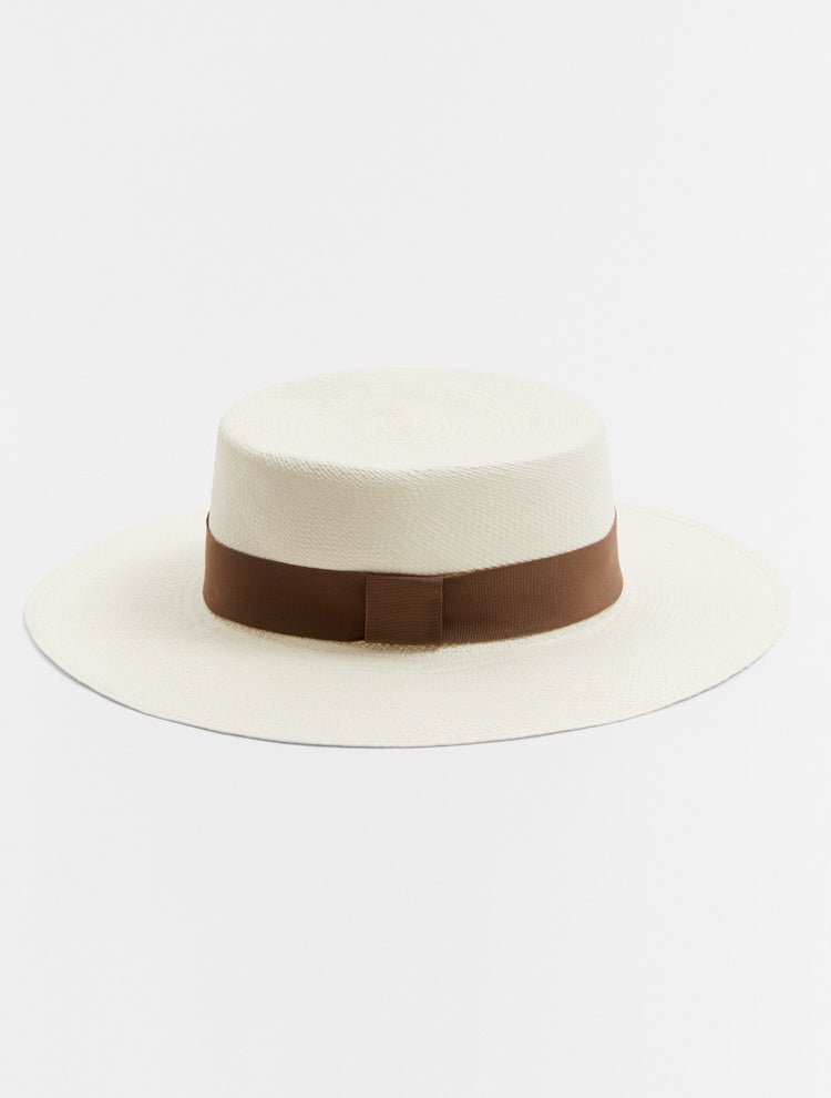 Harlow Nude Tan Straw Hat With White Grosgrain-Trim -Women Hats Moeva