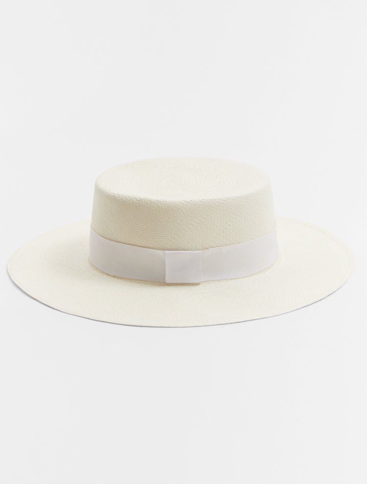 Harlow White Tan Straw Hat With White Grosgrain-Trim -Women Hats Moeva