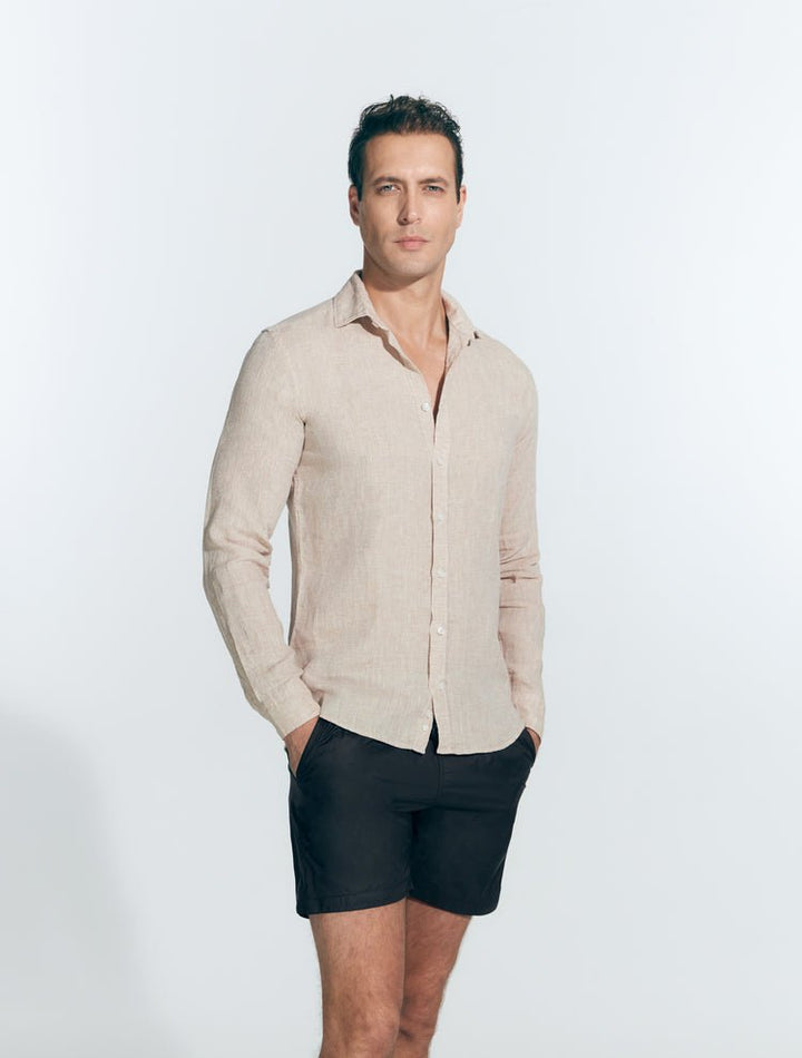Harry Nude Linen Shirt With Spread Collar -Men Shirts Moeva
