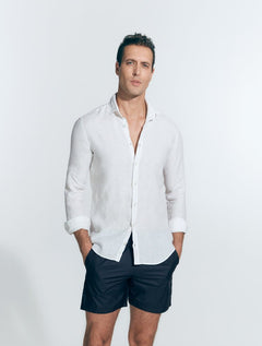 Harry White Linen Shirt With Spread Collar -Men Shirts Moeva