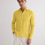 Front View of Model Wearing Harry Yellow Shirt- Ready to Wear Long Sleeved Shirts Unlined Regular Fit Linen Shirt - MOEVA Luxury Swimwear