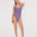 Front View: Model in Hartley Lilac Swimsuit - MOEVA Luxury Swimwear, Scoop Neck, Ribbed, Button Detailed, Adjustable Straps, Knitted Scoop Neck Swimsuit, MOEVA Luxury Swimwear 