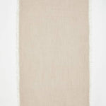 Front View of Ibiza Beige/Ecru Towel - MOEVA Luxury  Swimwear, Organic Turkish Cotton, Soft & Smooth, Full Reversible, Dainty Fringes, Quick Drying, Embroidered Moeva logo, Length: 160 cm / Width: 80 cm, %100 Cotton, MOEVA Luxury  Swimwear     