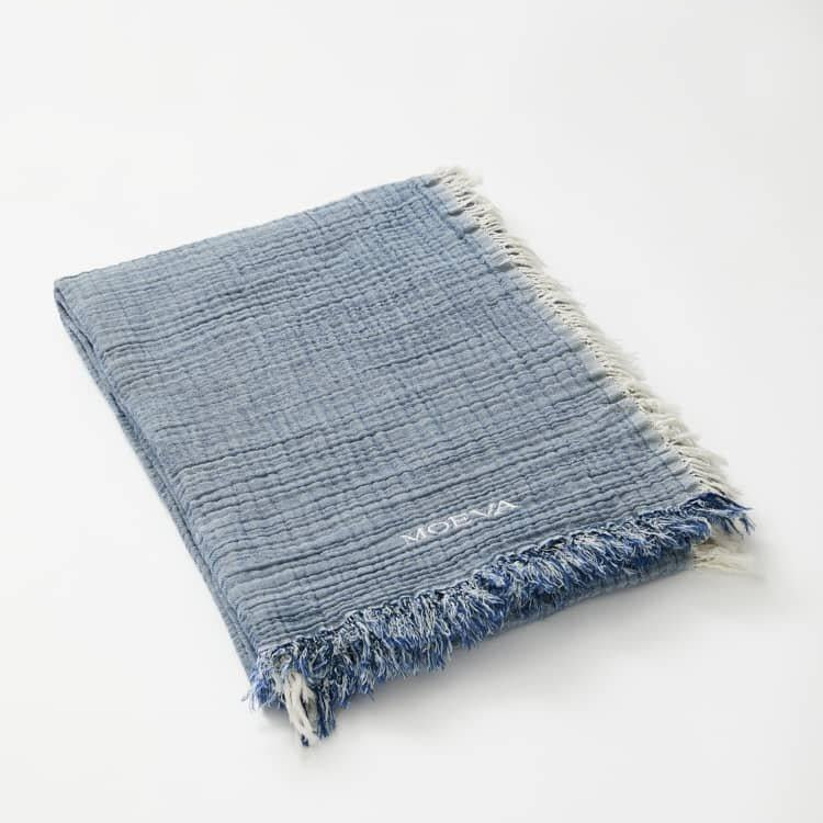 Ibiza Dark Blue/Ecru Towel | Moeva | Towel | Each week unveils new pieces—luxury swimwear, fluid resort silhouettes, and elevated summer-to-evening essentials designed to carry you from coastal escapes to city nights.