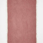 Front View of Ibiza Red Ochre/Ecru Towel  - MOEVA Luxury  Swimwear, Organic Turkish Cotton, Soft & Smooth, Full Reversible, Dainty Fringes, Quick Drying, Embroidered Moeva logo, Length: 160 cm / Width: 80 cm, %100 Cotton, MOEVA Luxury  Swimwear     