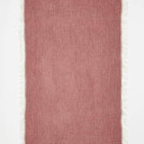 Front View of Ibiza Red Ochre/Ecru Towel  - MOEVA Luxury  Swimwear, Organic Turkish Cotton, Soft & Smooth, Full Reversible, Dainty Fringes, Quick Drying, Embroidered Moeva logo, Length: 160 cm / Width: 80 cm, %100 Cotton, MOEVA Luxury  Swimwear     