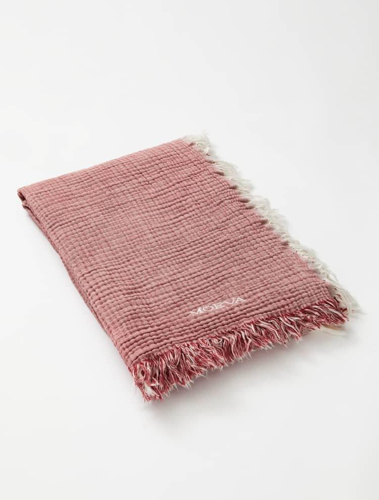 Close Up View of Ibiza Red Ochre/Ecru Towel  -  Super Absorbent, Quick Drying, Cotton Beach Towel, MOEVA Luxury Swimwear   