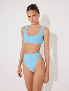Ilari Blue High Waist Bikini Bottom With Mesh Details -Bikini Bottom Moeva
