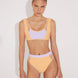 Front View: Model in Ilari Orange/Lilac Bikini Bottom - MOEVA Luxury Swimwear, Comfort and Sportive, High-Waist, High-Leg Silhouette, Mesh Details, Multicolor Option, MOEVA Luxury Swimwear  