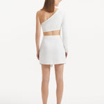 "India White/Brown Skort viewed from the back, highlighting its clean lines and high-rise waist. "