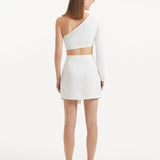 "India White/Brown Skort viewed from the back, highlighting its clean lines and high-rise waist. "