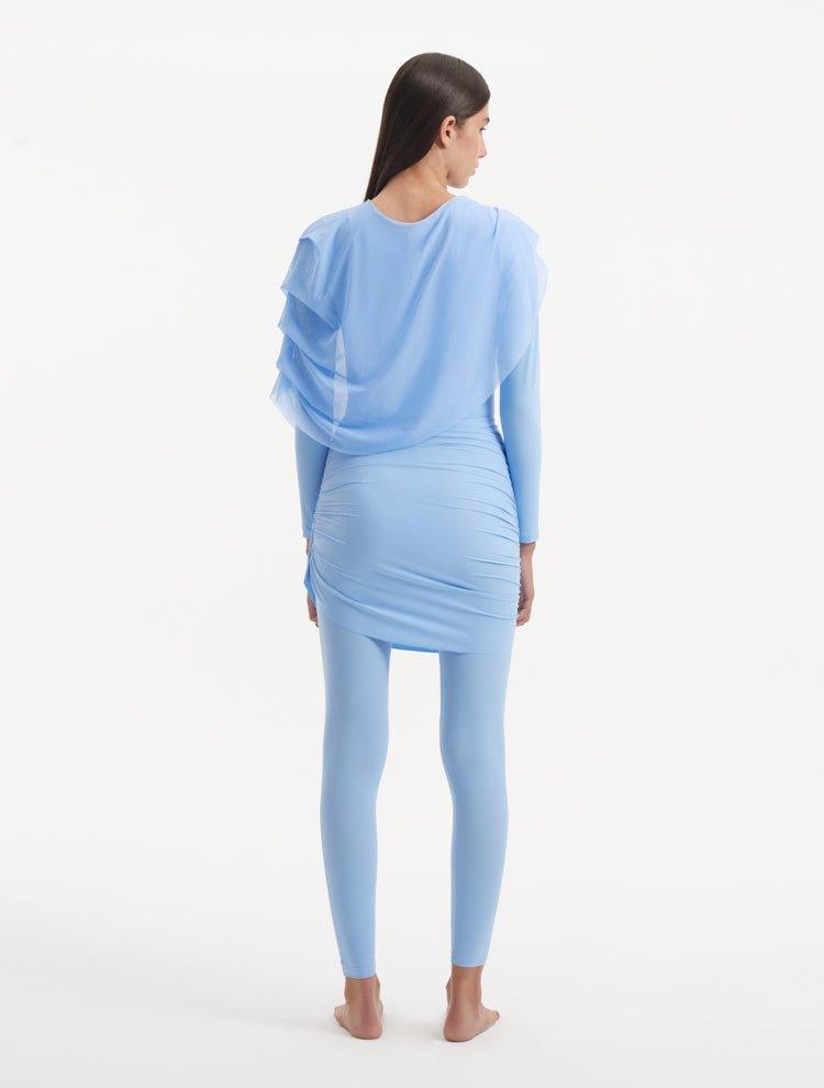 Back view of the Ishtar Baby Blue Burkini, emphasizing the coverage and seamless design.