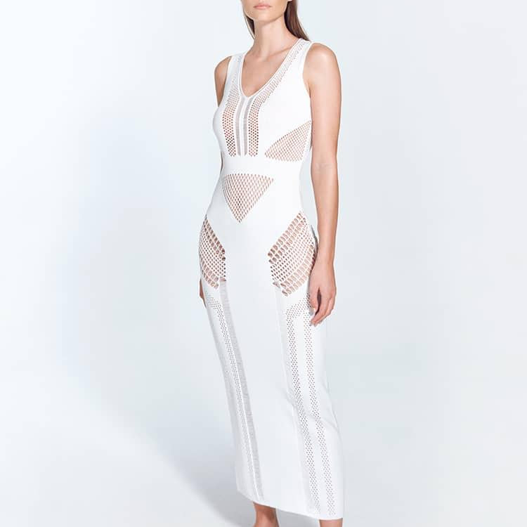 Izzy White Sleeveless Knitted Maxi Dress | Moeva | Dress | Each week unveils new pieces—luxury swimwear, fluid resort silhouettes, and elevated summer-to-evening essentials designed to carry you from coastal escapes to city nights.