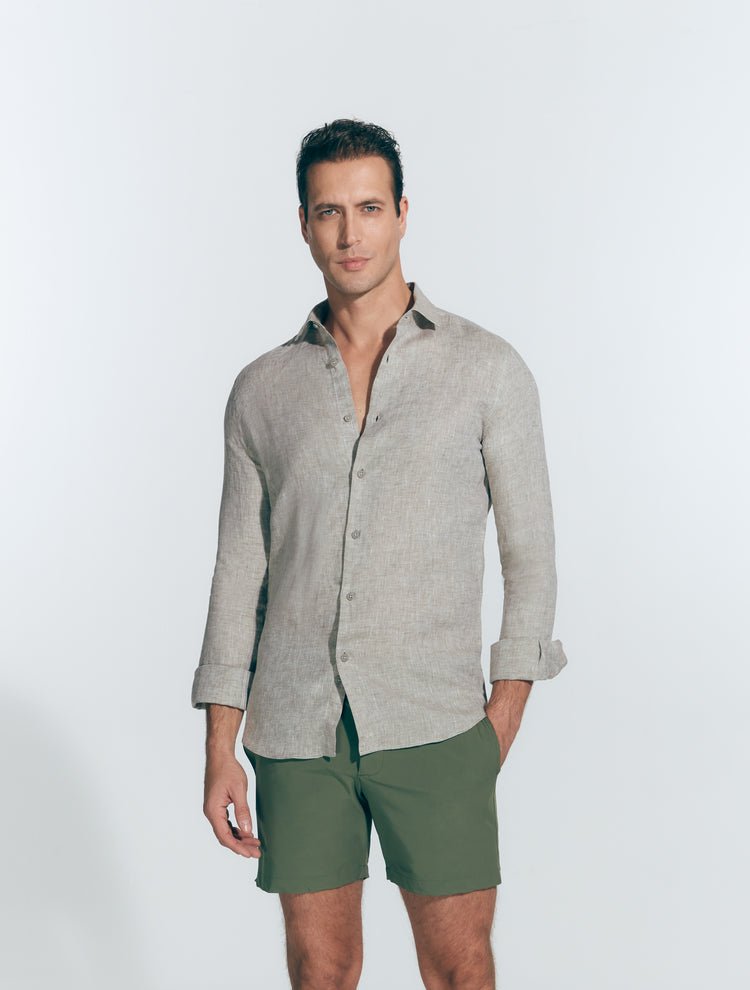 James Khaki Slim-Fit Shirts With Spread Collar -Men Shirts Moeva