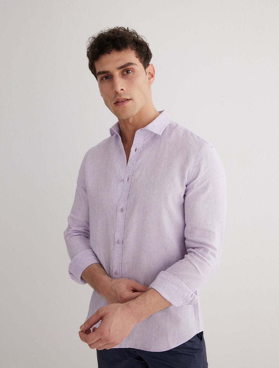 James Lilac Slim-Fit Shirts With Spread Collar -Men Shirts Moeva
