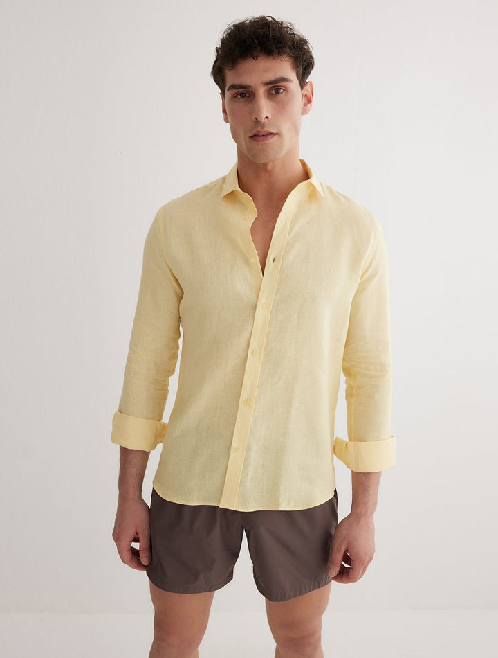 James Yellow Slim-Fit Shirts With Spread Collar -Men Shirts Moeva