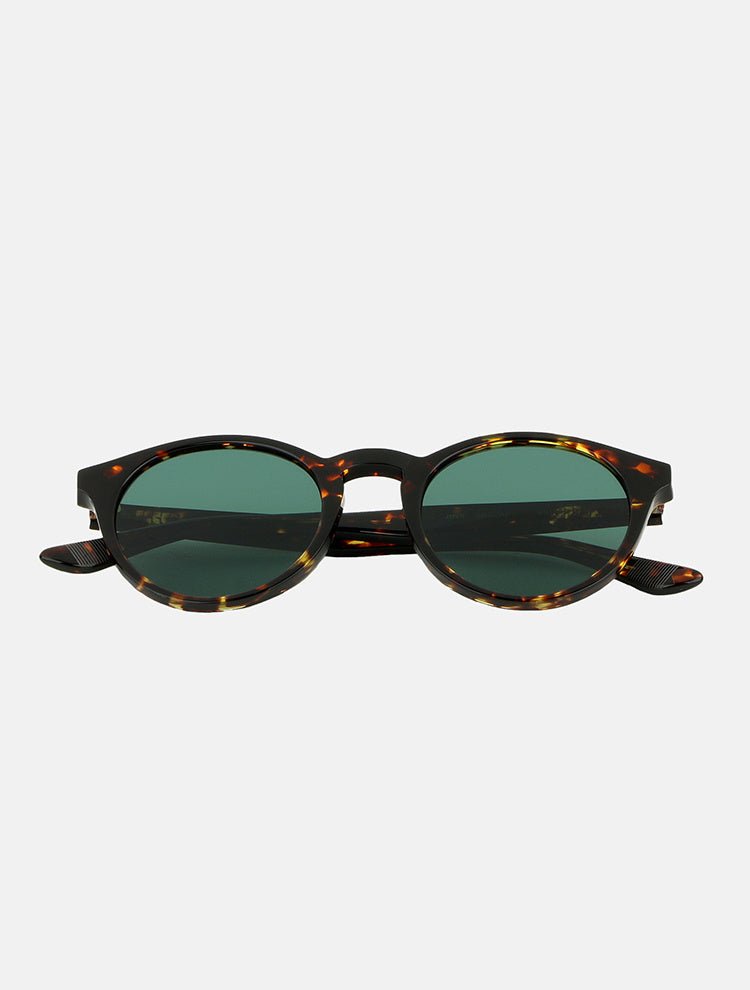 Front View: Jinx Green Sunglasses - MOEVA Luxury Swimwear, Ultralight Round Shaped, Tortoiseshell Acetate, Tinted Lenses, 100% UV protection, Made in Italy, MOEVA Luxury Swimwear 