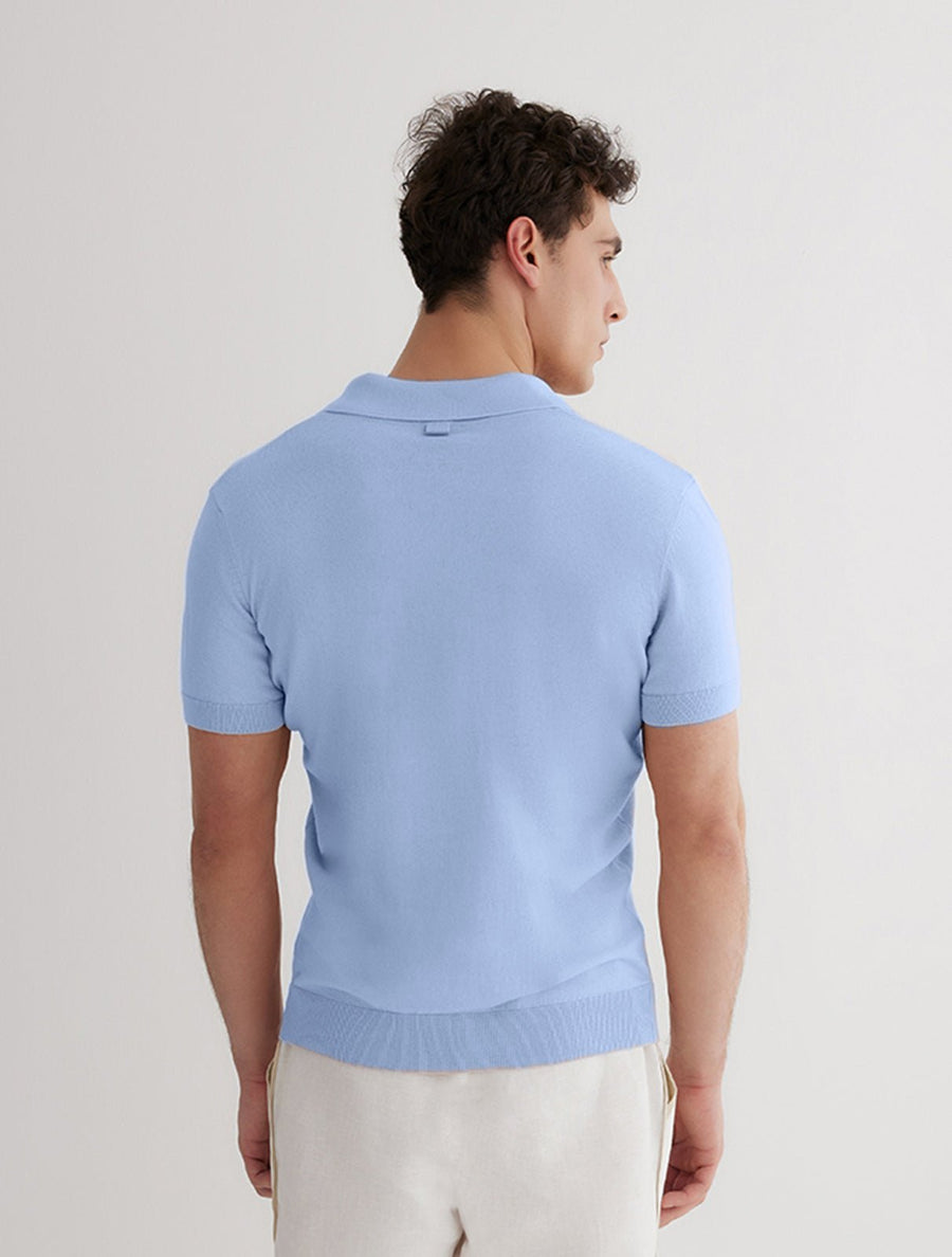 Johan Baby Blue Knitted Polo Shirt With Buttons -Men Polo Shirts Moeva