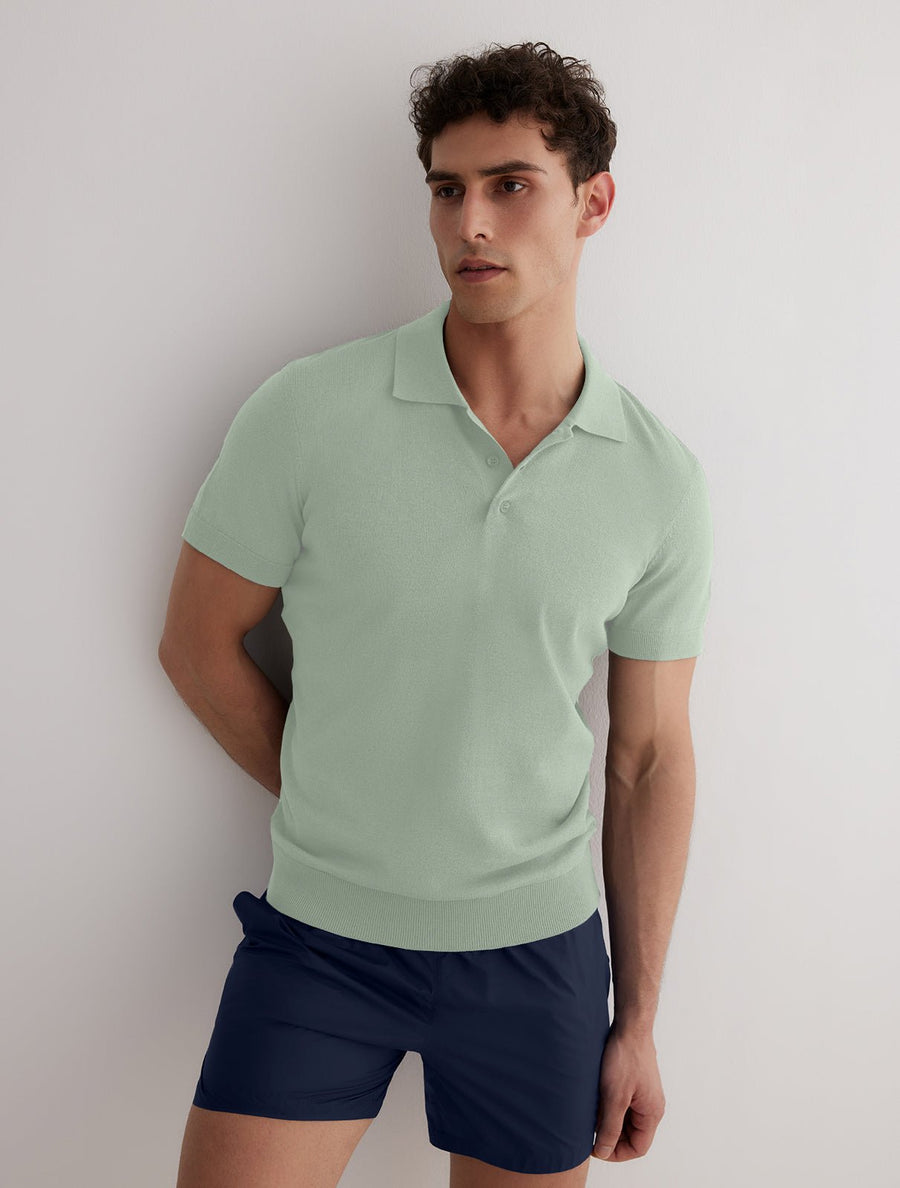 Johan Green Knitted Polo Shirt With Buttons -Men Polo Shirts Moeva