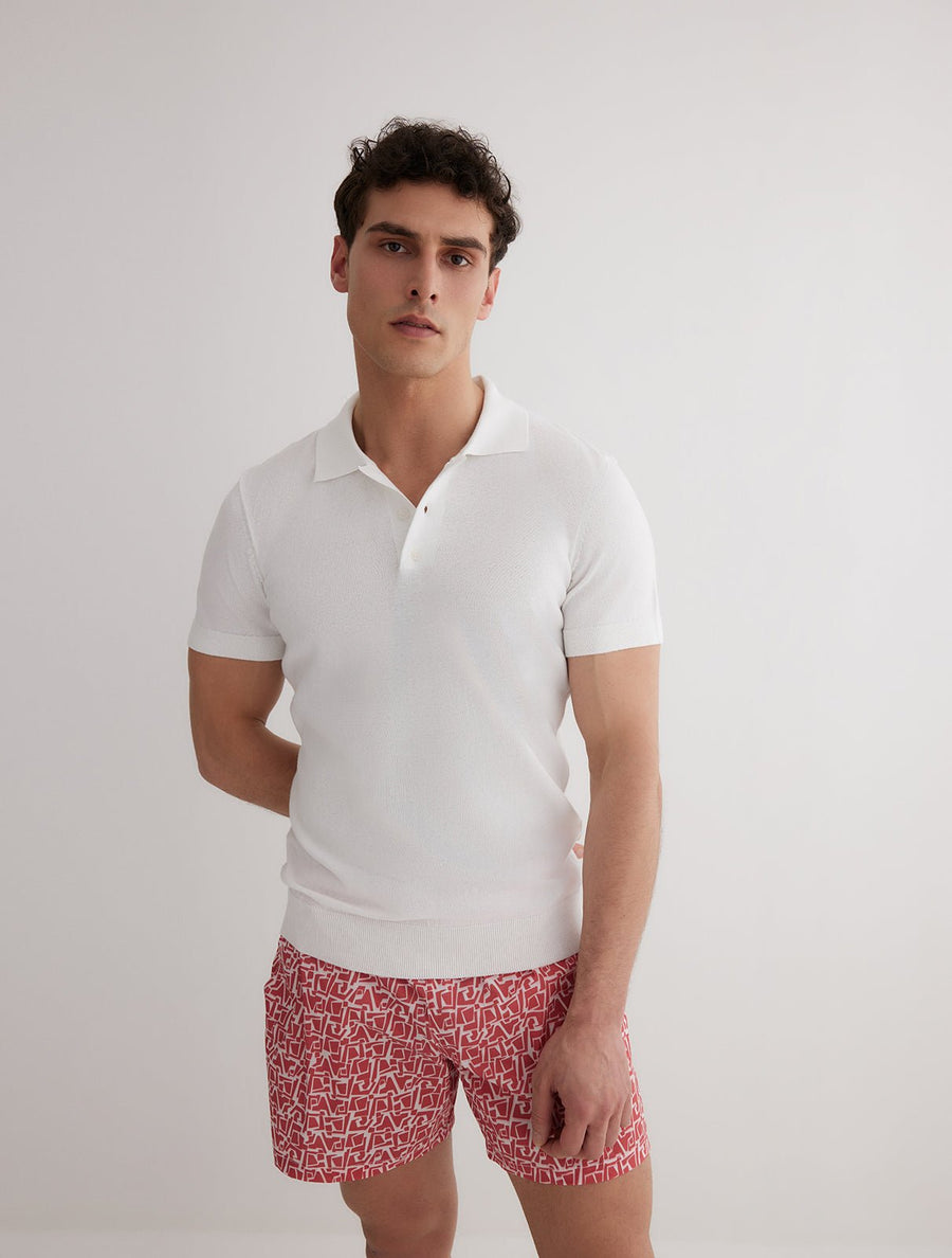 Johan White Knitted Polo Shirt With Buttons -Men Polo Shirts Moeva