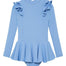 Child wearing the Jojo Baby Blue Swimsuit from the front, showcasing the long sleeves and playful ruffle detailing.