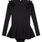 Child wearing the Jojo Black Swimsuit from the front, showcasing the long sleeves and ruffle detailing.