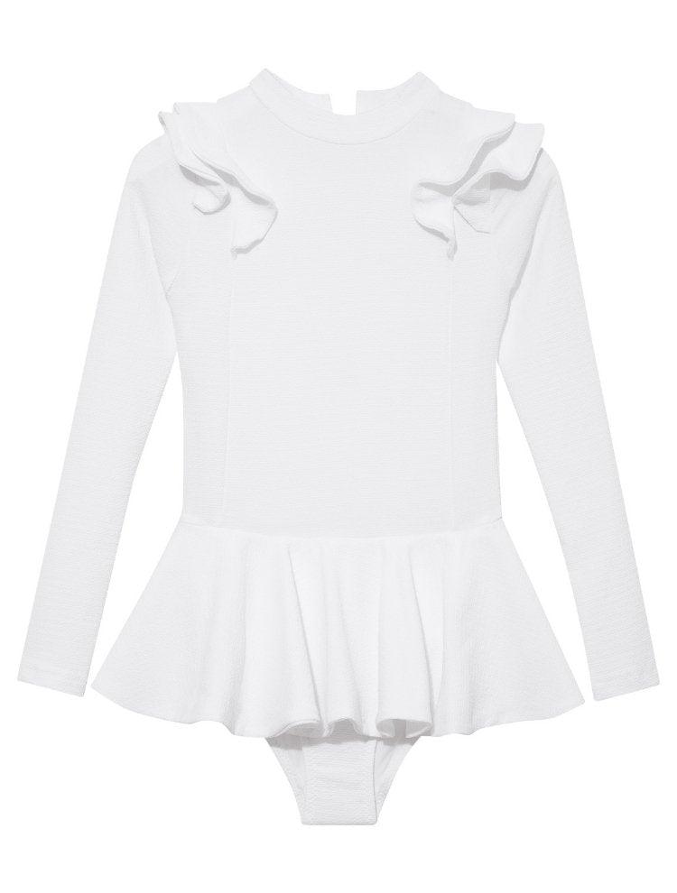 Jojo White Textured Ruffle Skirt Swimsuit | Moeva | Swimsuit | Each week unveils new pieces—luxury swimwear, fluid resort silhouettes, and elevated summer-to-evening essentials designed to carry you from coastal escapes to city nights.