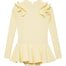 Child wearing the Jojo Yellow Swimsuit from the front, showcasing the long sleeves and ruffle detailing.