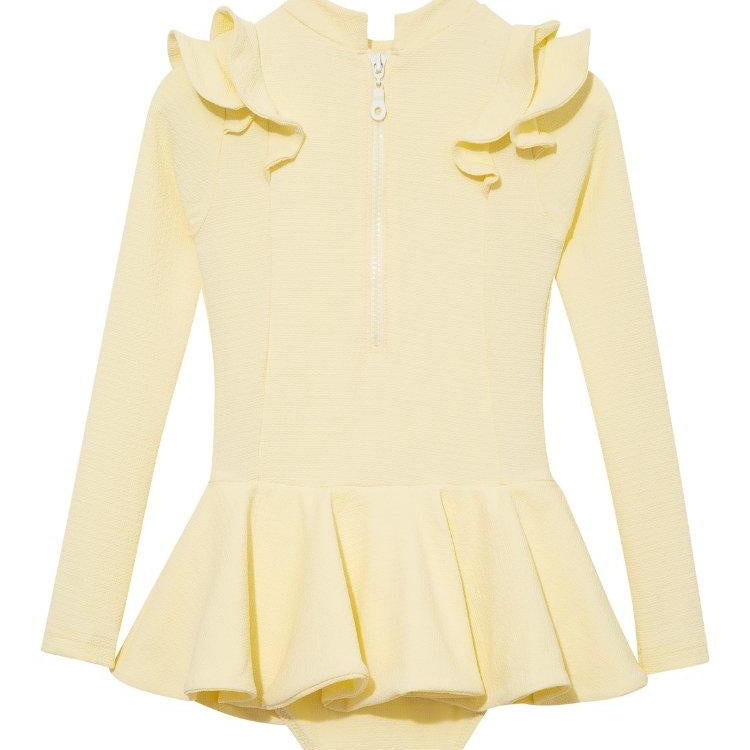 Jojo Yellow Textured Ruffle Skirt Swimsuit | Moeva | Swimsuit | Each week unveils new pieces—luxury swimwear, fluid resort silhouettes, and elevated summer-to-evening essentials designed to carry you from coastal escapes to city nights.