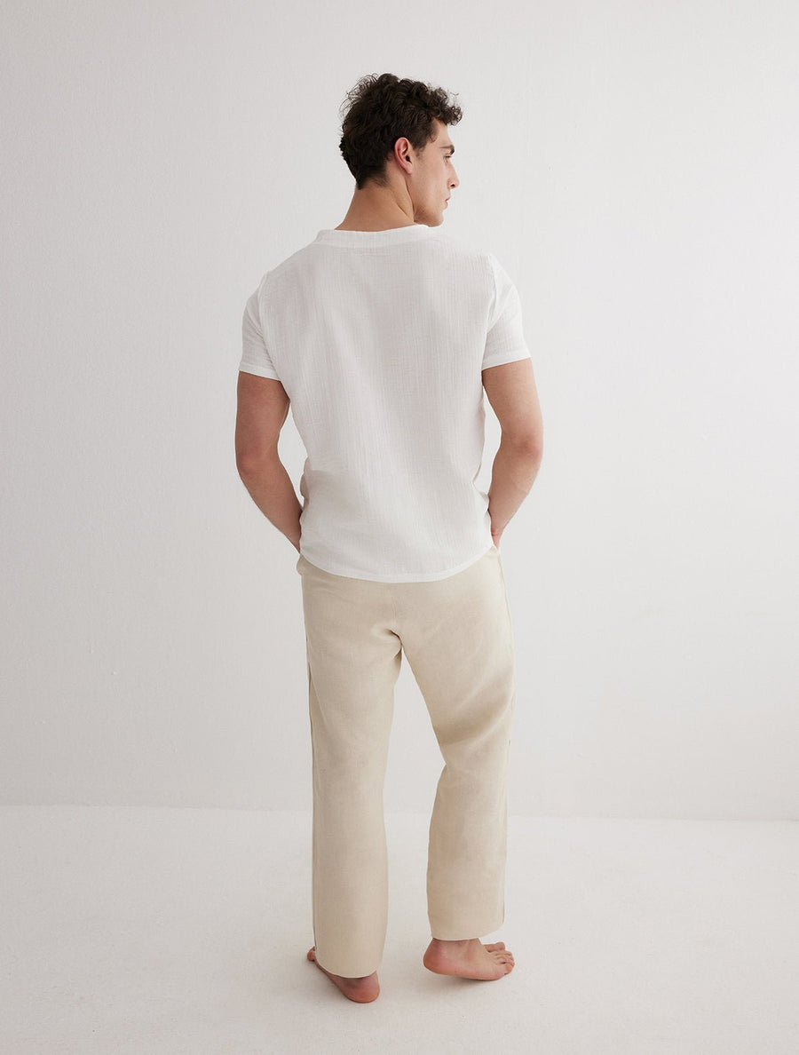 Buy Classic Fit Linen Beige Trouser | Zodiac