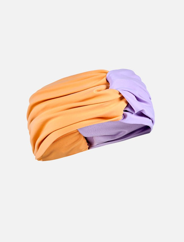 Front View: Josie Lilac/Orange Headband - Swimwear Fabric, Matching Collection Look, Stylish Head Wrap, Fast Dry, 80% Polyamide 20% Elastane, MOEVA Luxury Swimwear 