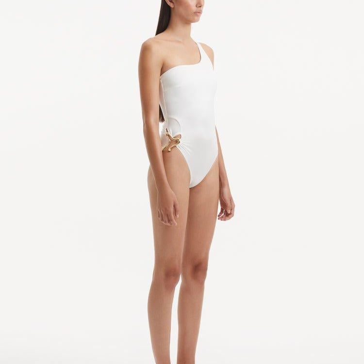 Kaimana White One Shoulder Satin Swimsuit | Moeva | Swimsuit | Each week unveils new pieces—luxury swimwear, fluid resort silhouettes, and elevated summer-to-evening essentials designed to carry you from coastal escapes to city nights.