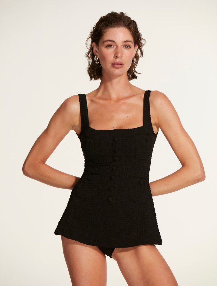 Kimberley Seersucker Black Swimsuit -Swimsuit Moeva