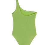 Back View of Kitty Green Kids Swimsuit - MOEVA Luxury  Swimwear, Metallic Fabric, Fully Lined Kids Swimsuit, MOEVA Luxury  Swimwear 