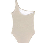 Back View of Kitty Silver Kids Swimsuit - MOEVA Luxury  Swimwear, Metallic Fabric, Fully Lined	Kids Swimsuit, MOEVA Luxury  Swimwear 