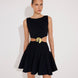 Front View: Model in Lanao Black Dress - MOEVA Luxury Swimwear, Knitted, Thigh Length, Cutout, High Neck, MOEVA Luxury Swimwear