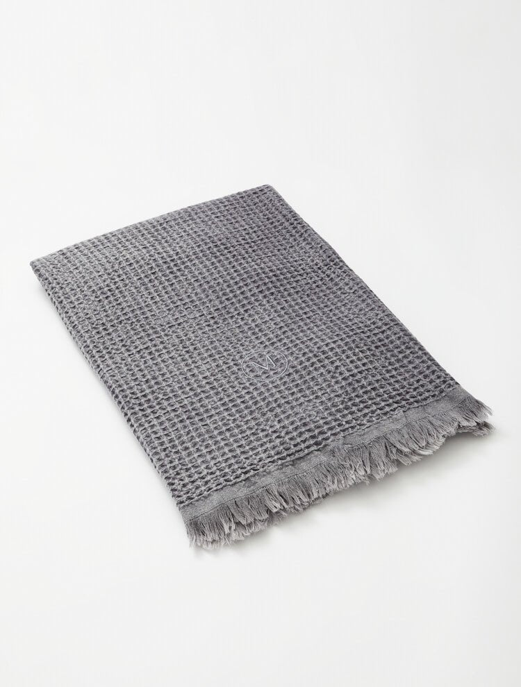 Close Up View of Lanza Dark Grey Pestemal -  Quick Drying, Super Absorbent, Embroidered Moeva logo, Length: 180 cm / Width: 100 cm, %100 Cotton, MOEVA Luxury Swimwear   