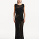 " Locklyn Black Dress from the front, showcasing the scoop neckline and intricate mesh knit pattern."