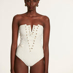 Lorie Seersucker White Swimsuit - Moeva