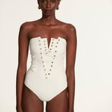 Lorie Seersucker White Swimsuit - Moeva