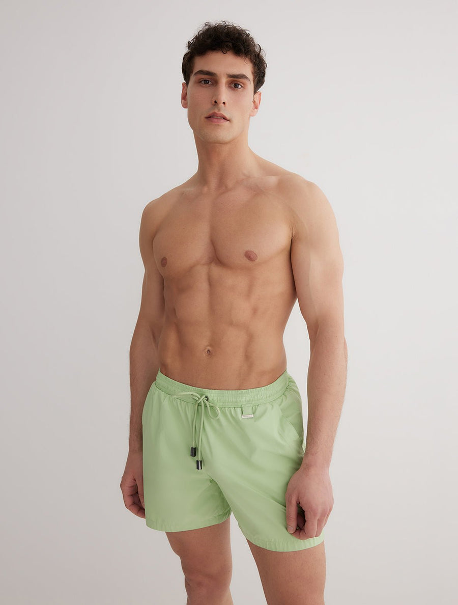 Louis Mint Green Mid-Thigh Length Men Swim Shorts -Men Ultralight Swim Shorts Moeva