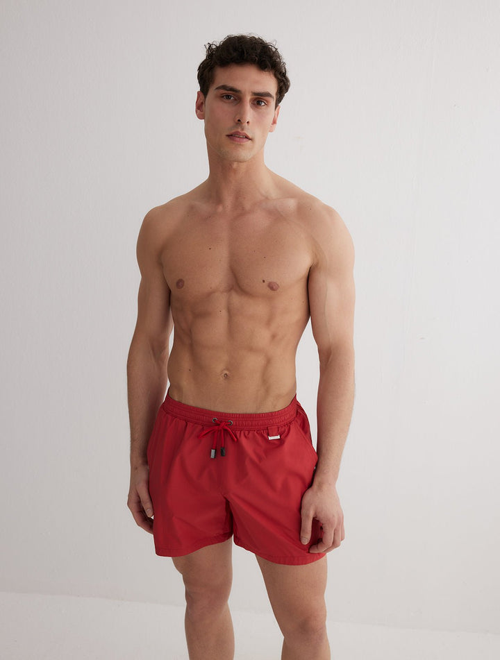 Louis Red Mid-Thigh Length Men Swim Shorts -Men Ultralight Swim Shorts Moeva
